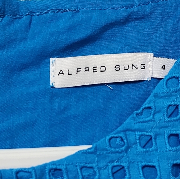 Alfred Sung cotton blue eyelet sleeveless dress - Size 4 - Picture 8 of 9